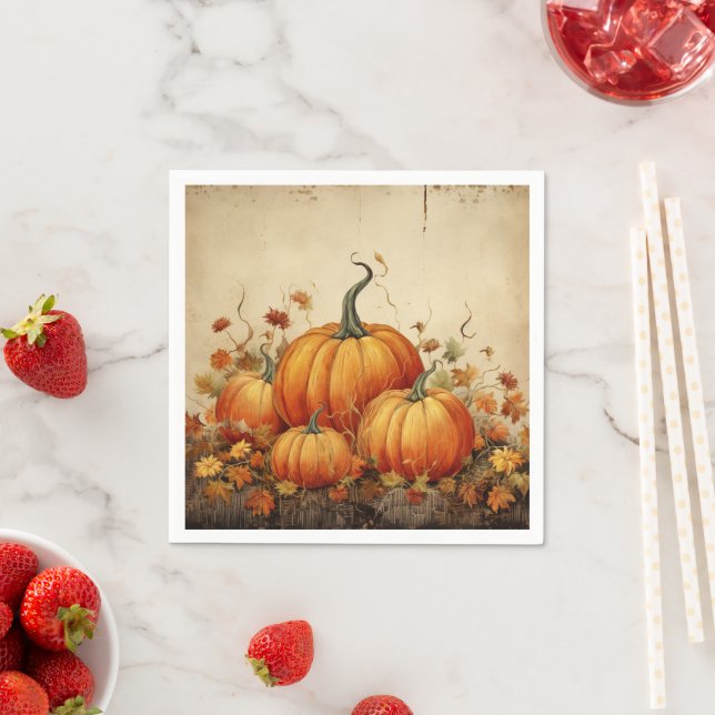 Guardanapo De Papel Orange Pumpkins Rustic Autumn (Insitu)