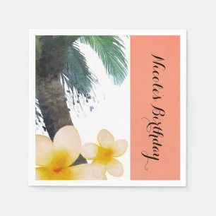 Guardanapo De Papel Orange Tropical Palm Tree & Plumeria Summer Party