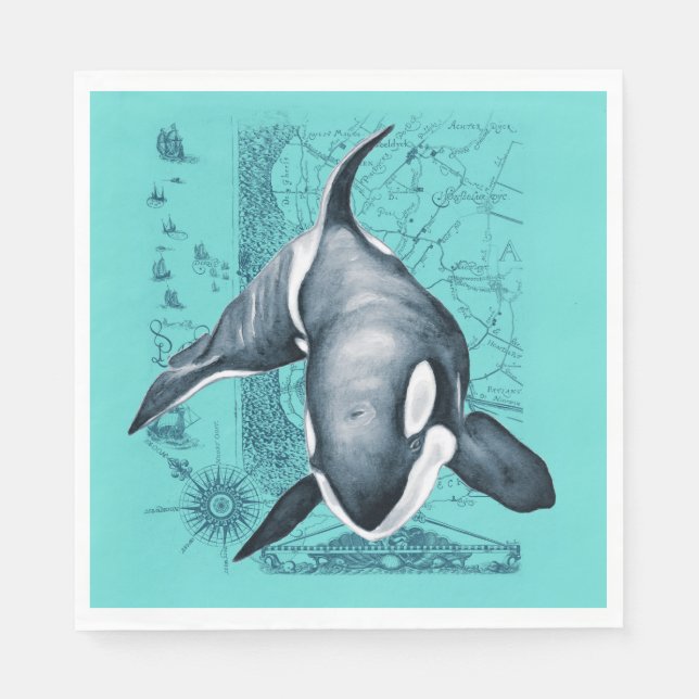 Guardanapo De Papel Orca Map Teal (Frente)