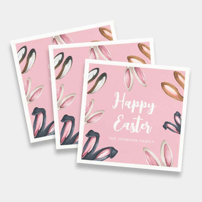 Guardanapo De Papel Orelhas de Coelhinho Fofo Feliz Páscoa (Cute Bunny Ears Happy Easter Napkins)
