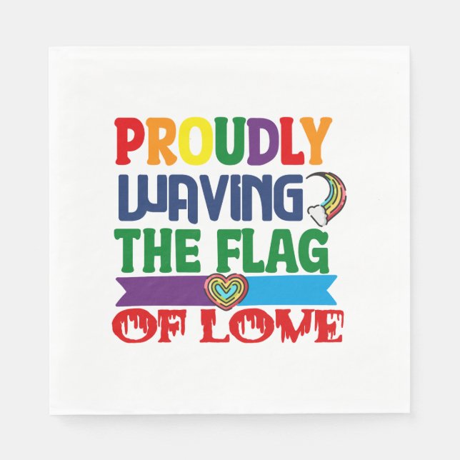 Guardanapo De Papel Orgulhosamente Acenando A Bandeira Do Amor (Frente)