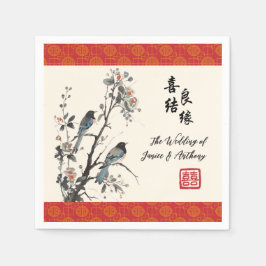Guardanapo De Papel Oriental flower birds Chinese wedding