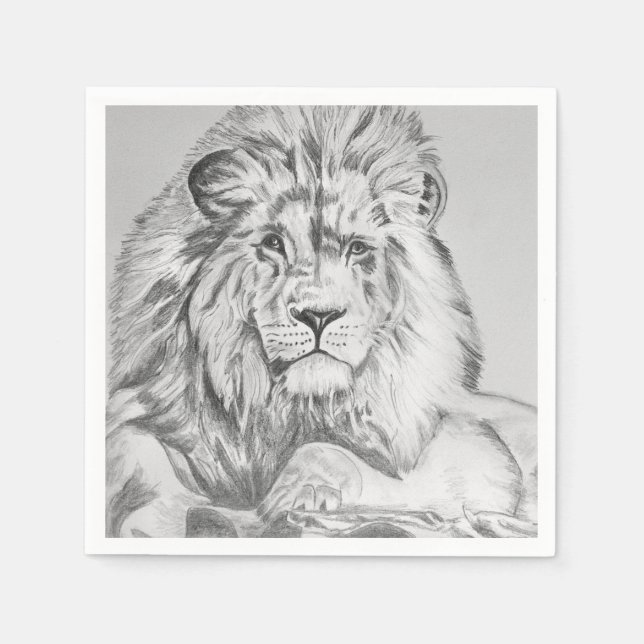 Guardanapo De Papel Original Pencil sketch Drawing of a Lion  (Frente)