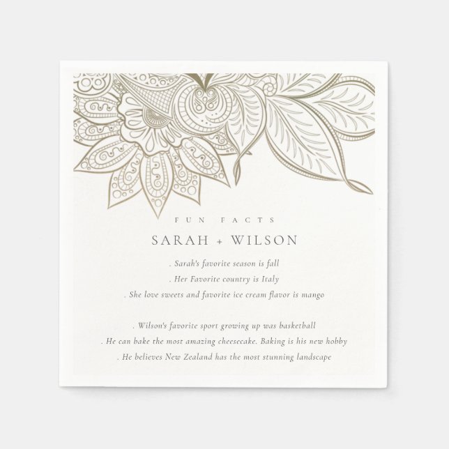 Guardanapo De Papel Ornamentado Clássico Paisley Ivory Dourado Fatos D (Frente)