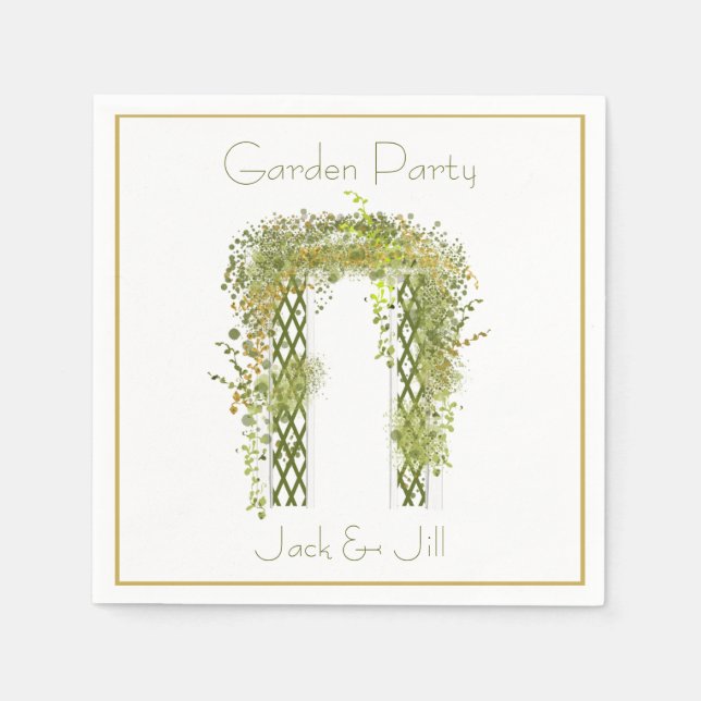 Guardanapo De Papel Ornamentado com folhagem verde e Dourada (Frente)