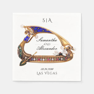 Guardanapo De Papel Ornamentado de Gondola Venetiana Casamento Negro e