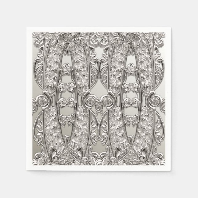 Guardanapo De Papel Ornamentado de Prata Moderno Napkins (Frente)
