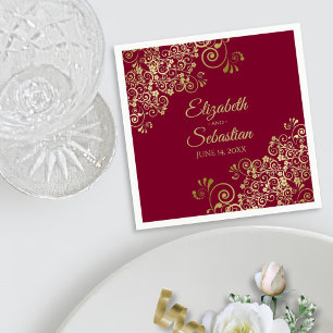 Guardanapo De Papel Ornamentado Dourado Lace Elegante Maroon Burgundy