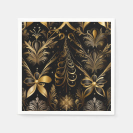 Guardanapo De Papel Ornamentado Feriado Preto E Dourado