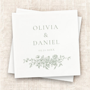 Guardanapo De Papel Ornamentado Floral de Casamento Verde Sage, vitori