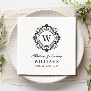 Guardanapo De Papel Ornamentado Floral Monograma Casamento Elegante Pr