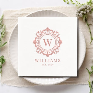 Guardanapo De Papel Ornamentado Floral Monograma de Casamento Elegante