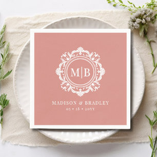 Guardanapo De Papel Ornamentado Floral Monograma de Casamento Elegante