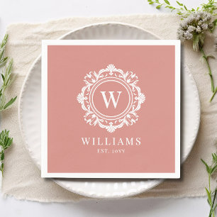 Guardanapo De Papel Ornamentado Floral Monograma de Casamento Elegante