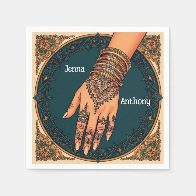 Guardanapo De Papel Ornamentado Mehndi Henna Hand Design (Frente)