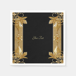 Guardanapo De Papel Ornamentado Negro Dourado Nápoles Floral