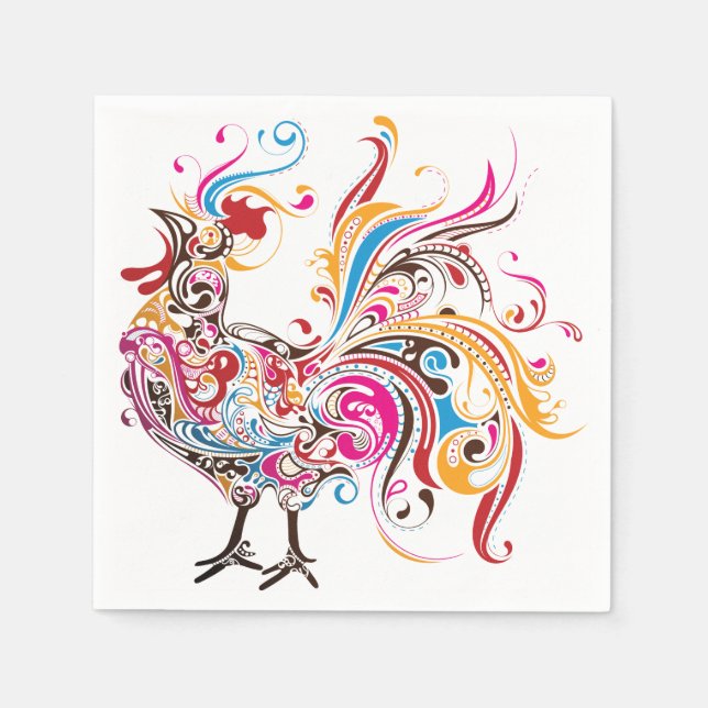 Guardanapo De Papel Ornamentado Rooster (Frente)