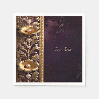 Guardanapo De Papel Ornamento Floral Dourado com Pérolas