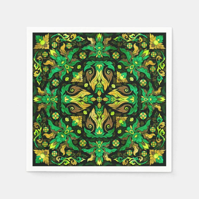 Guardanapo De Papel Ornamento Tailandês - Dourado e Verde (Frente)