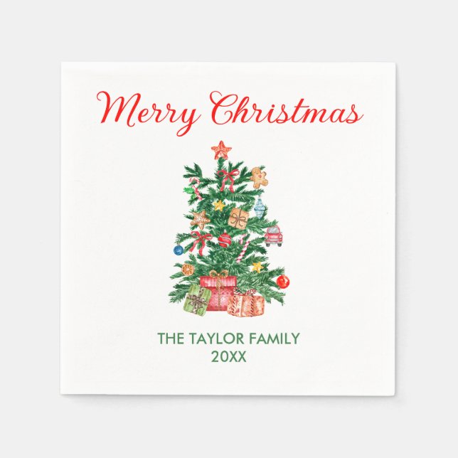 Guardanapo De Papel Ornamentos e presentes da árvore de Natal Elegante (Frente)