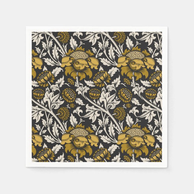 Guardanapo De Papel Ornate floral pattern with large gold flowers  (Frente)