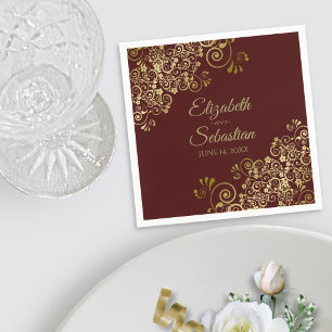 Guardanapo De Papel Ornate Gold Lace Elegant Auburn Burgundy Wedding