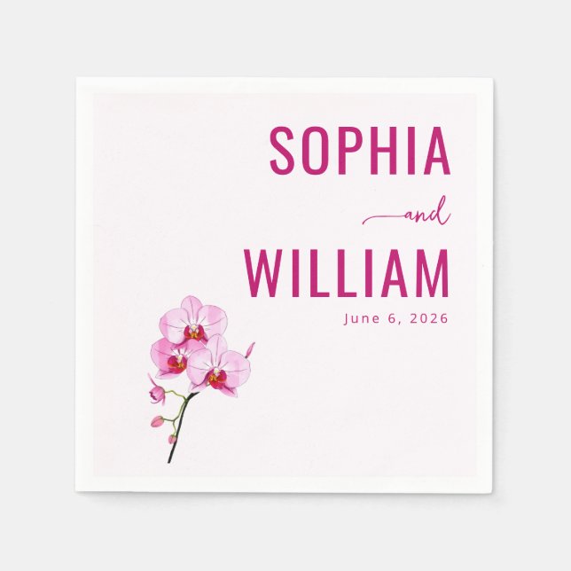Guardanapo De Papel Orquídea Rosa Elegante Minimalista (Frente)