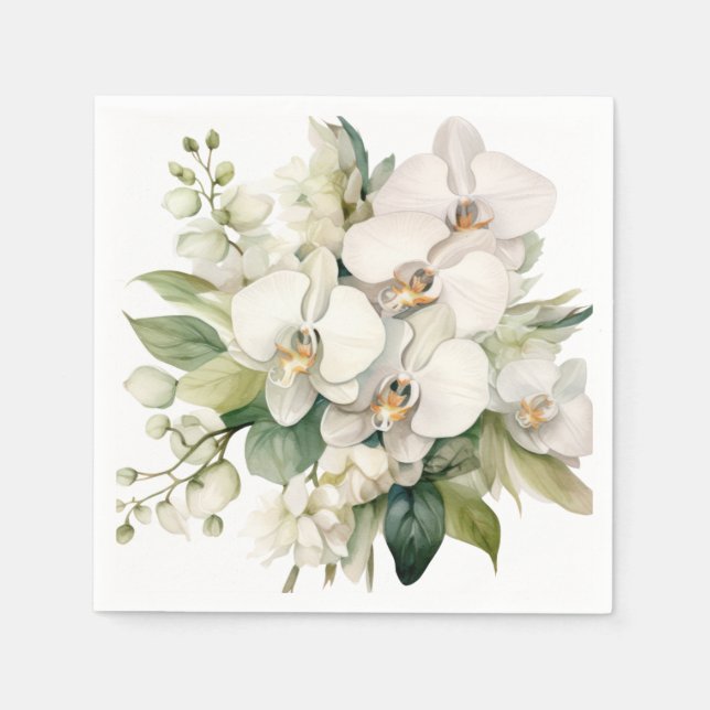 Guardanapo De Papel Orquídeas Brancas Casamento (Frente)