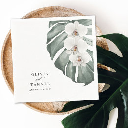 Guardanapo De Papel Orquídeas Brancas no Casamento Tropical de Monster