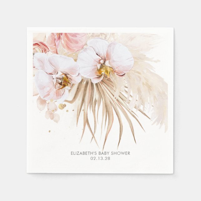 Guardanapo De Papel Orquídeas e Pampas Grama Elegante Boho (Frente)