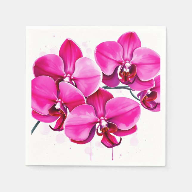 Guardanapo De Papel Orquídeas em magenta e roxa (Frente)