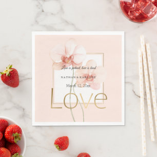 Guardanapo De Papel Orquídeas Rosa Tropical Flores Dourado Amor Casame