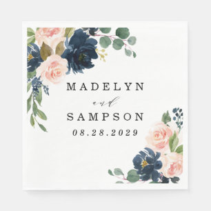 Guardanapo De Papel Os azuis marinhos e coram casamento floral