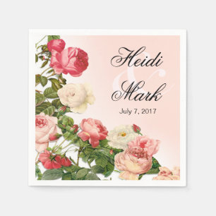 Guardanapo De Papel Os rosas cor-de-rosa romances florais do vintage