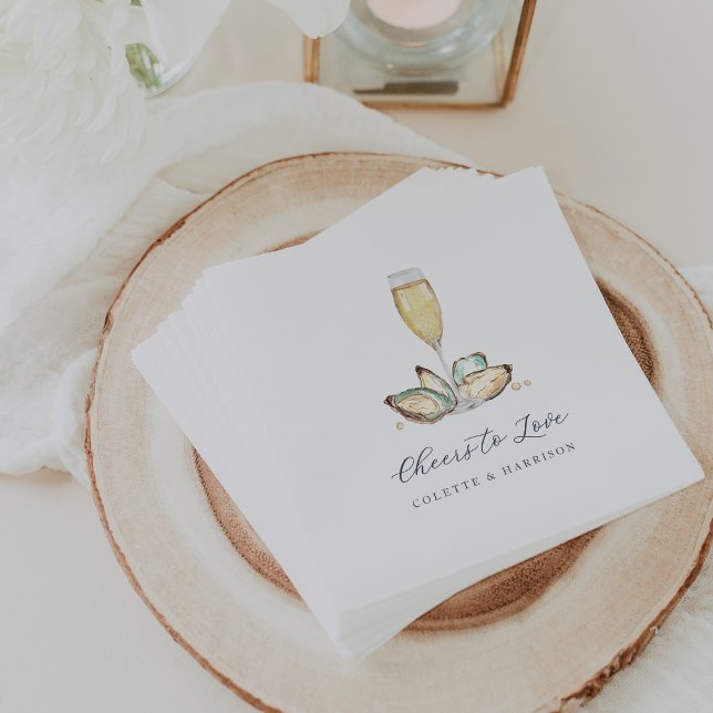 Guardanapo De Papel Ostra Aquarela e Pérolas "Saúde ao Amor" (Criador carregado)