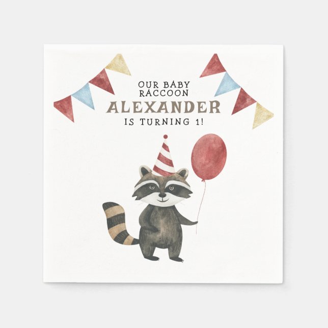 Guardanapo De Papel Our Baby Raccoon 1st Birthday  (Frente)