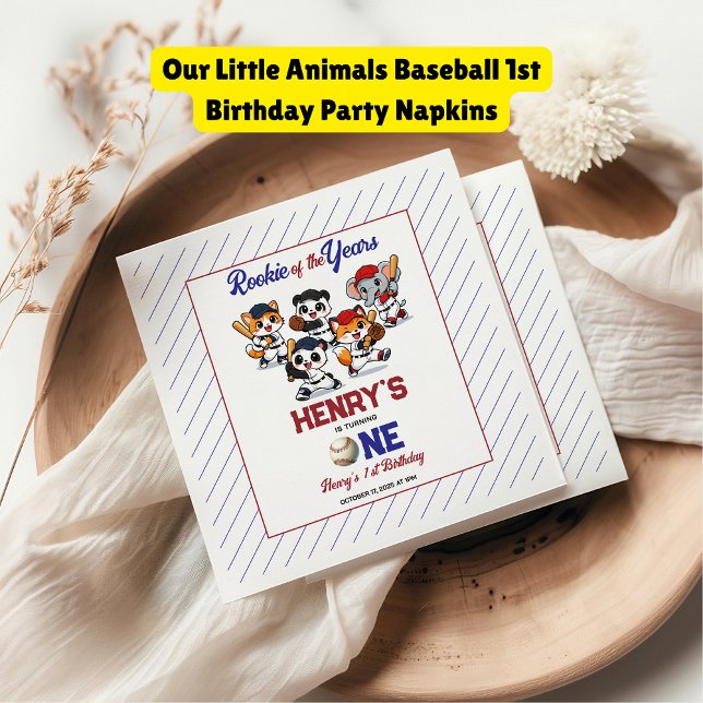 Guardanapo De Papel Our Little Animals Baseball 1st Birthday Party (Our Little Animals Baseball 1st Birthday Party napkins
)