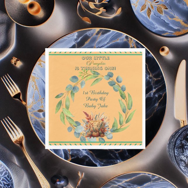 Guardanapo De Papel Our Little Pumpkin 1st Birthday Fall Wreath Orange (Our Little Pumpkin 1st Birthday Fall Wreath Orange Napkins)