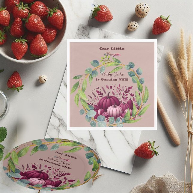 Guardanapo De Papel Our Little Pumpkin 1st Birthday Fall Wreath Purple (Our Little Pumpkin 1st Birthday Fall Wreath Purple Napkins)