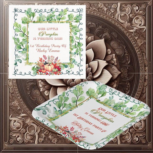 Guardanapo De Papel Our Little Pumpkin 1st Birthday Green Fall Wreath  (Our Little Pumpkin 1st Birthday Green Fall Wreath Napkins)