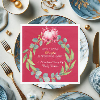 Guardanapo De Papel Our Little Pumpkin 1st Birthday Green Wreath Pink