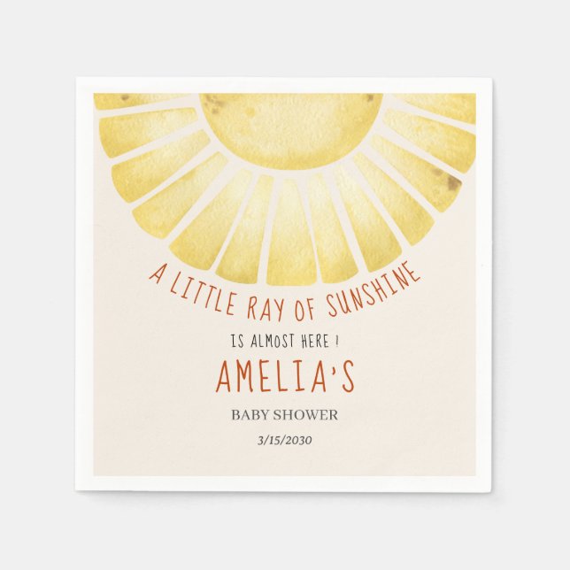 Guardanapo De Papel Our Little Ray of Sunshine Baby Shower Invitation (Frente)