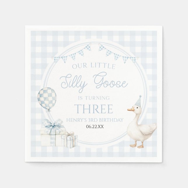 Guardanapo De Papel Our Little Silly Goose Blue Birthday Party (Frente)
