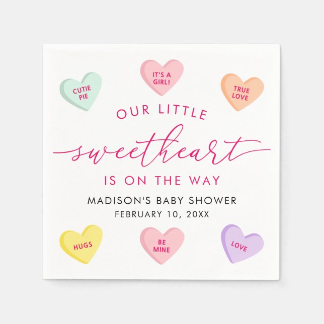 Guardanapo De Papel Our Little Sweetheart Candy Hearts Baby Shower (Frente)