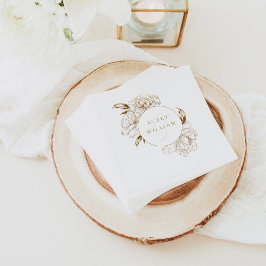 Guardanapo De Papel Ouro Branco Casamento Monograma de Peônias Florais