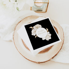 Guardanapo De Papel Ouro Branco Casamento Monograma de Peônias Florais