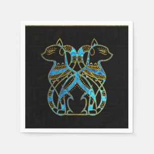 Guardanapo De Papel Ouro dos gatos egípcios e vitral azul