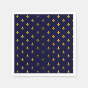Guardanapo De Papel Ouro Fleur de Lis no Marinho Blue