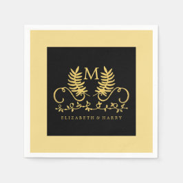 Guardanapo De Papel Ouro Floral Emblem Wedding