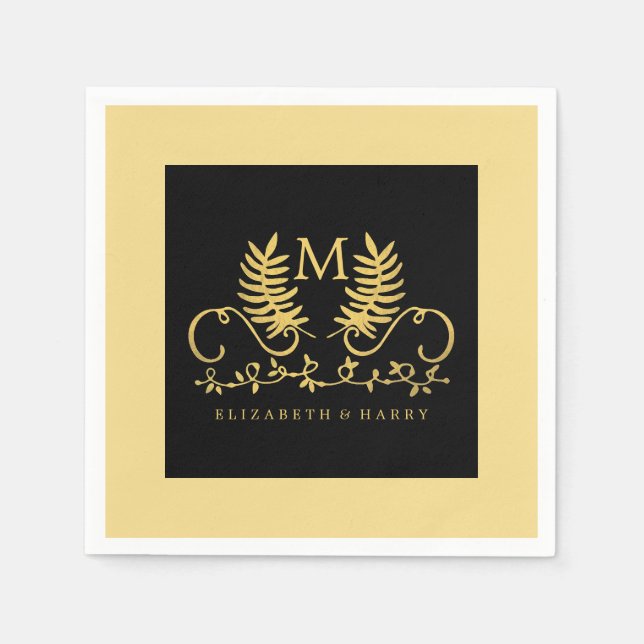 Guardanapo De Papel Ouro Floral Emblem Wedding (Frente)